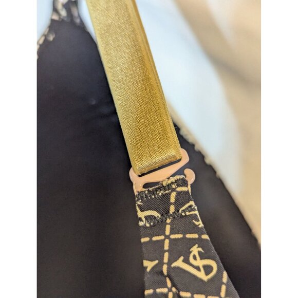 Victorias Secret VS Logo Push-Up Padded Bra With Gold Straps Size 34DD Black & G - Picture 5 of 5